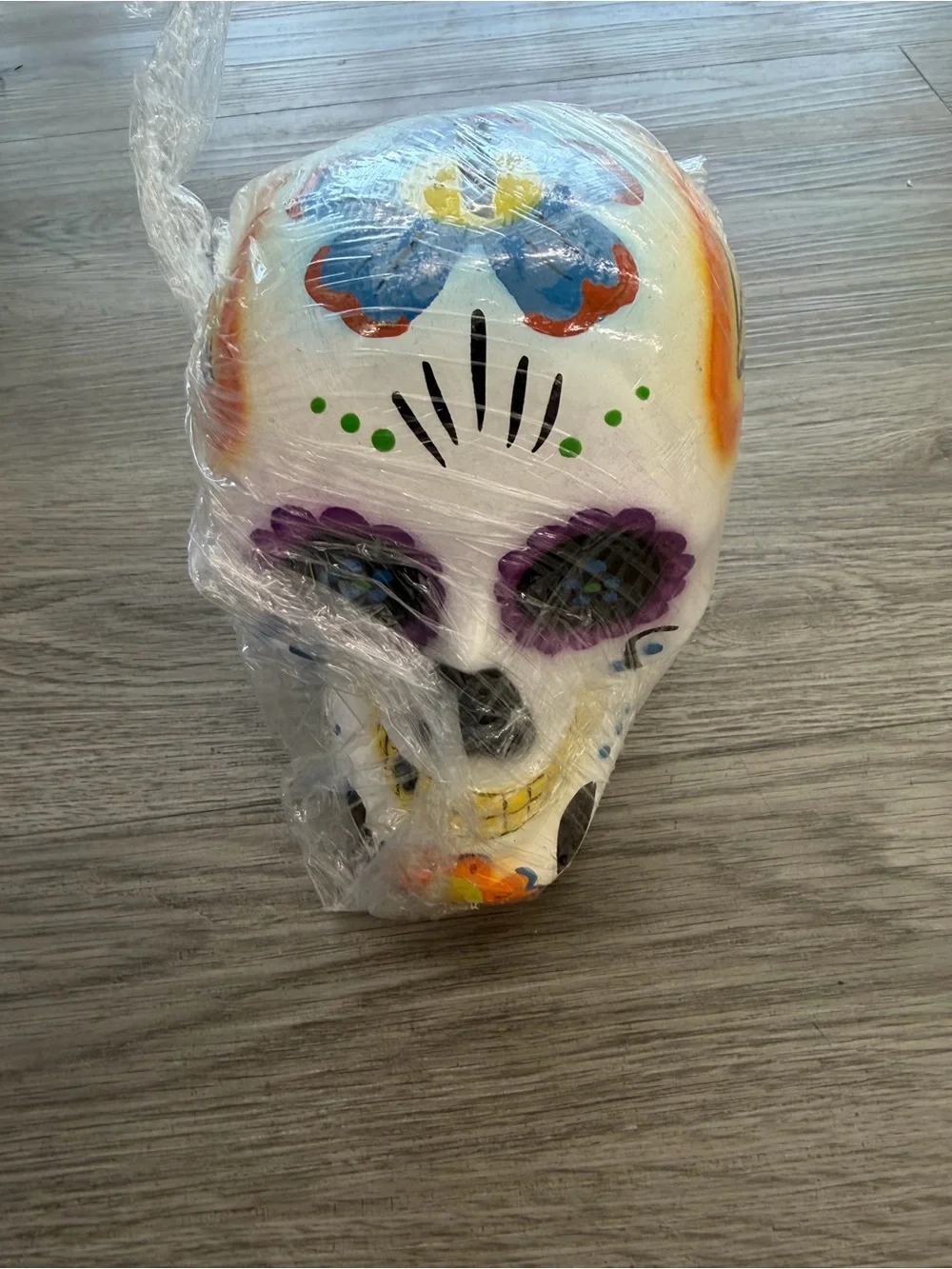 Festive White Day of the Dead Sugar Skull Decoration with Multicolor Accents